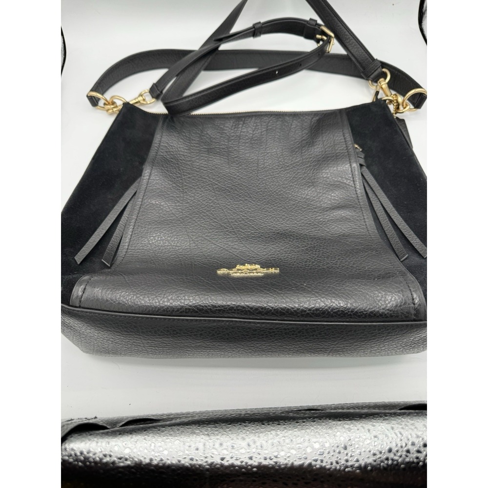 Coach Black Pebbled Leather/velvet Hobo Crossbody Bag EUC PT2